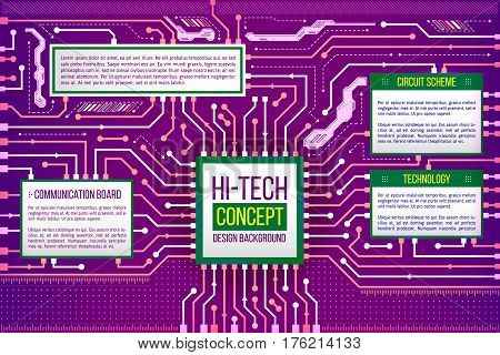 Abstract computing circuit background. Digital technology data concept. Futuristic motherboard system. Hardware communication between chip and cpu. Illustration of hi-tech computer technology.
