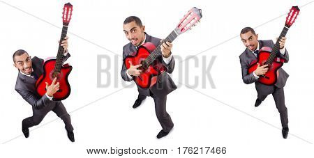 Businessman quitar player isolated on white