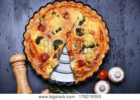 Pizza Or Vegetable Pie With Pepperbox And Saltcellar, Cherry Tomato