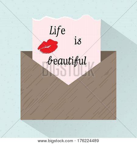 Postcard from the inscription in the envelope. Flat icon. Vector