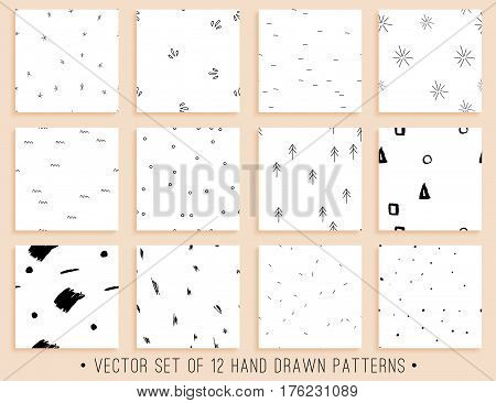 Handdrawn seamless pattern collection for backround, fabric or other types of design. Vector wallpaper.