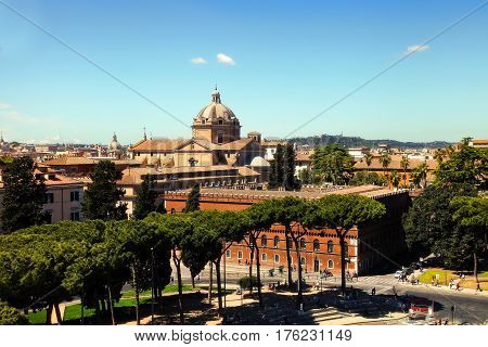 Rome Italy - APRI 11 2016 : View from the balcony of the national monument a Vittorio Emanuele II the museum complex on the Piazza Venezia