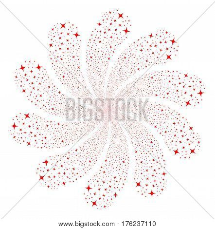 Space Star fireworks swirl flower with ten petals. Vector illustration style is flat red scattered symbols. Object twirl created from random pictographs.