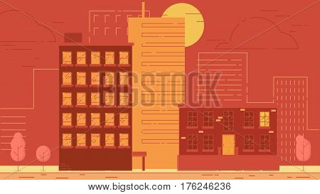 City Street stroke style vector illustration skyskrapers
