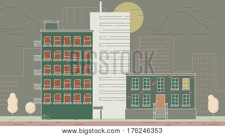 City Street stroke style vector illustration skyskrapers