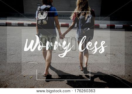 Friends Travel Backpacker Journey with Quote Graphic