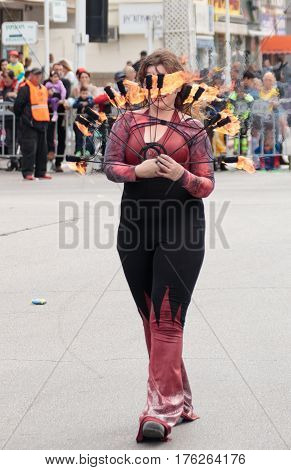 Juggler Shows Her Art For The Viewers On The Street