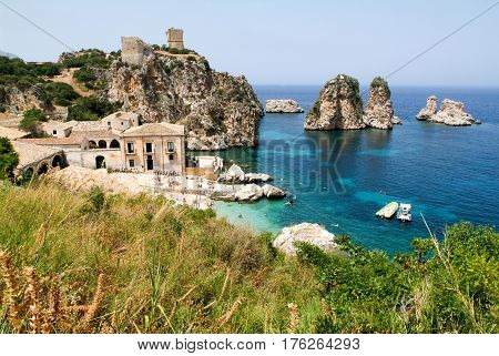 Faraglioni and Tonnara at Scopello on Sicily Italy