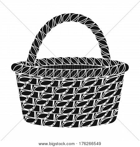 Straw basket for carrying fruits and vegetables in the village.Farm and gardening single icon in black style vector symbol stock web illustration.