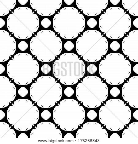 Vector seamless pattern, black & white monochrome geometric texture. Illustration of rounded lattice, mesh. Abstract endless background, repeat tiles. Design for decoration, textile, cover, stationery, fabric, cloth