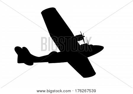 silhouette of a vintage propeller flying boat on white