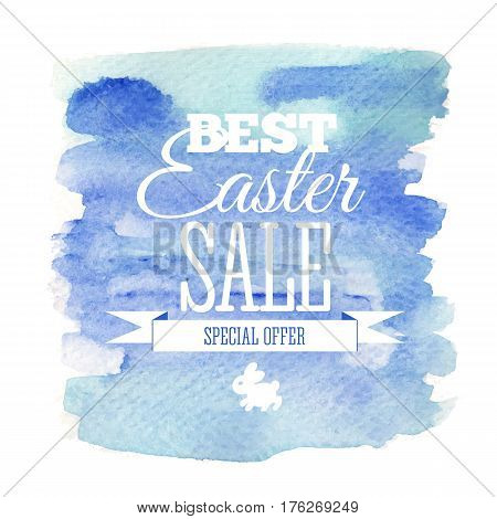 Easter Sale card on watercolor blue background. Can be used for print banners, bags, posters, cards, stationery and for web banners, advertisement . Vector illustration