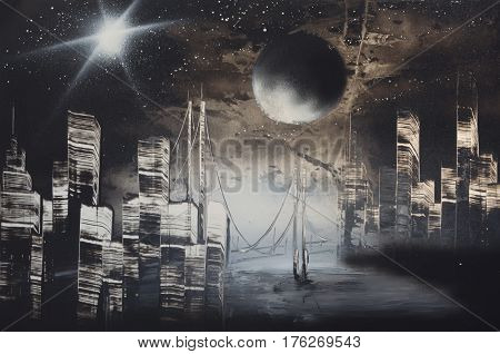 night city under light of bright star