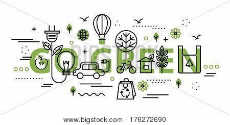 Modern flat thin line design vector illustration go green infographic concept in greenery color for graphic and web design