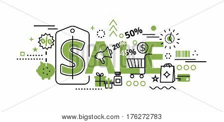 Modern flat editable line design vector illustration sale concept in greenery color for graphic and web design