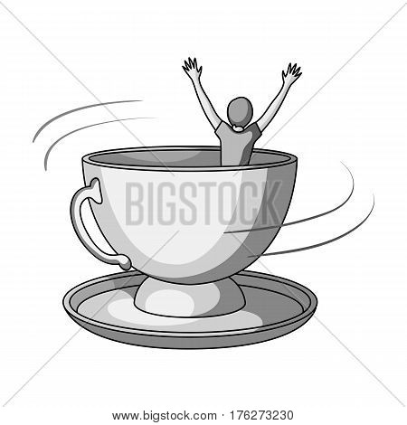 A large blue cup with a saucer with people inside. Entertainment in the amusement park.Amusement park single icon in monochrome style vector symbol stock web illustration.