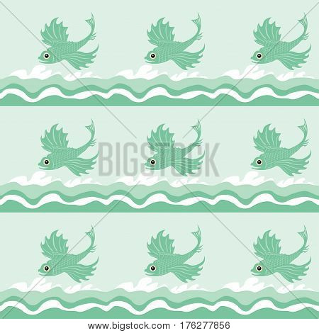 A pattern of fish jumping out of the waves