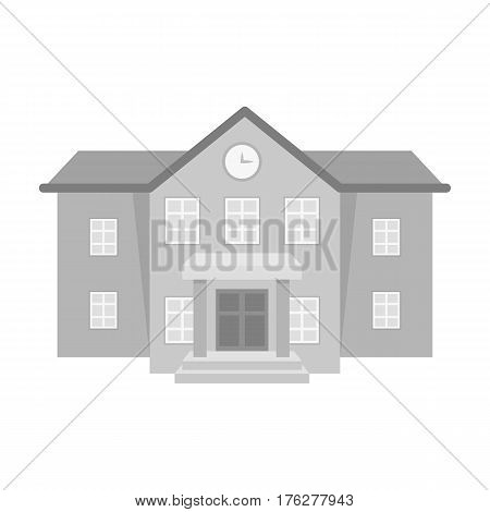 The main entrance of the institution . The school clock above the entrance.School And Education single icon in monochrome style vector symbol stock web illustration.