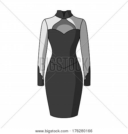Strict two-color female dress to the knee. Dresses working style.Women clothing single icon in monochrome style vector symbol stock web illustration.