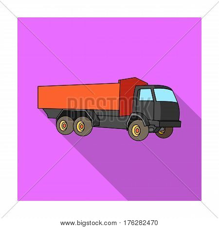 Pickup rural truck. Tow auto. Truck with orange body for the transport of agricultural crops.Agricultural Machinery single icon in flat style vector symbol stock web illustration.