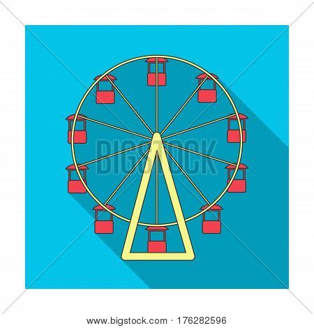 The wheel is in the amusement park. Slow attraction to explore the city.Amusement park single icon in flat style vector symbol stock web illustration.