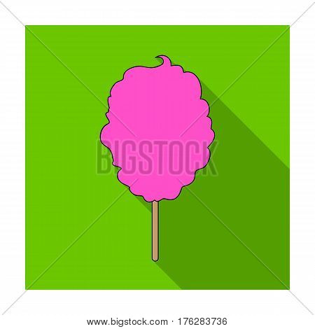 Pink sweet cotton wool on a stick. Dessert for children and sugar in the amusement park.Amusement park single icon in flat style vector symbol stock web illustration.