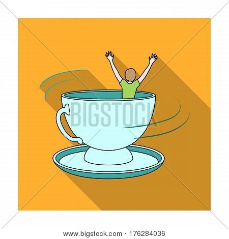 A large blue cup with a saucer with people inside. Entertainment in the amusement park.Amusement park single icon in flat style vector symbol stock web illustration.