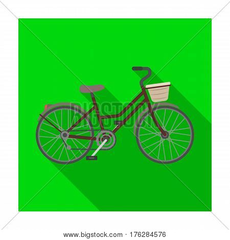 A red bicycle with wheels and basket. The eco-friendly transport.Different Bicycle single icon in flat style vector symbol stock web illustration.