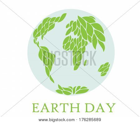 Happy Earth Day hand lettering card background. Vector illustration with leaves for banner poster