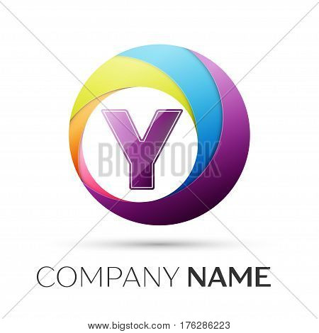 Letter Y vector logo symbol in the colorful circle on grey background. Vector template for your design