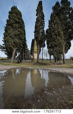 Bolgheri, Leghorn - Obelisk In Memory Of The Poet Carducci In San Guido, Tuscany, Italy