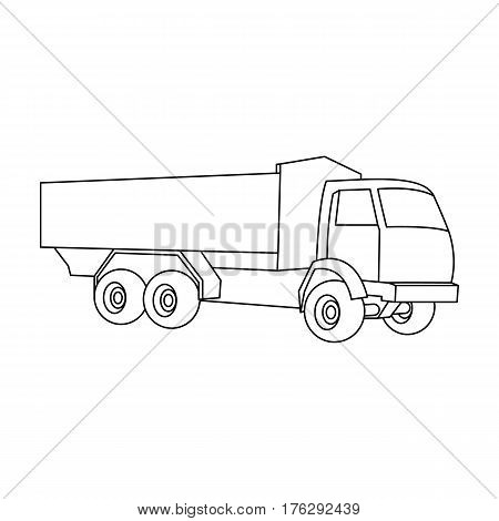Pickup rural truck. Tow auto. Truck with orange body for the transport of agricultural crops.Agricultural Machinery single icon in outline style vector symbol stock web illustration.