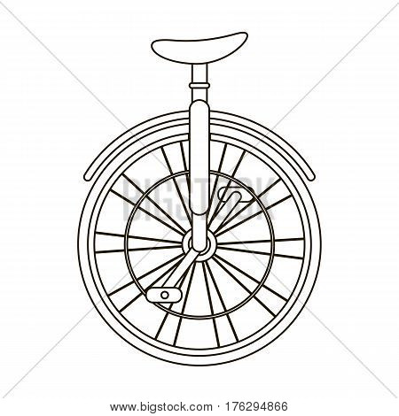 Unicycle for the circus. Bicycle with one wheel for performances.Different Bicycle single icon in outline style vector symbol stock web illustration.