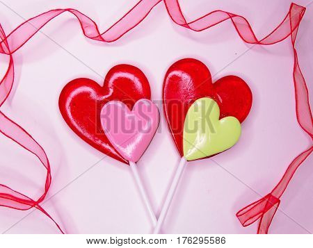 hearts red lollipops love concept valentine's day