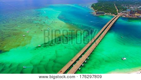 Destin. Redneck Beach. Florida. Panama City. Bridge Aerial View. Eglin Beach Park