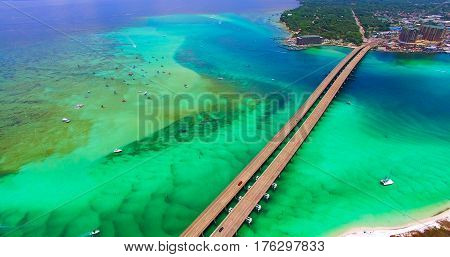 Destin. Redneck Beach. Florida. Panama City. Bridge Aerial View. Eglin Beach Park
