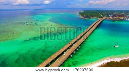 Destin. Redneck Beach. Florida. Panama City. Bridge Aerial View. Eglin Beach Park
