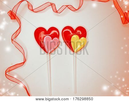 hearts red lollipops love concept valentine's day