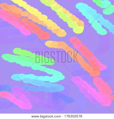 Abstract background of spots of blue and green and pink and yellow spreading paint light and dark throughout the drawing