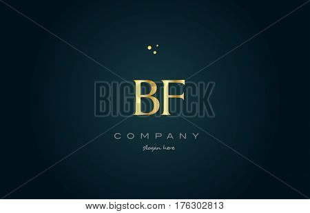 Bf B F  Gold Golden Luxury Alphabet Letter Logo Icon Template