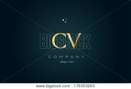 Cv C V  Gold Golden Luxury Alphabet Letter Logo Icon Template
