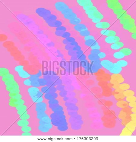 Abstract background of spots of blue and green and pink and yellow spreading paint light and dark throughout the drawing