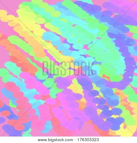Abstract background of spots of blue and green and pink and yellow spreading paint light and dark throughout the drawing