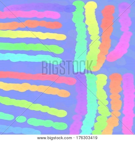 Abstract background of spots of blue and green and pink and yellow spreading paint light and dark throughout the drawing