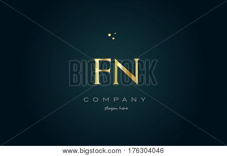Fn F N  Gold Golden Luxury Alphabet Letter Logo Icon Template