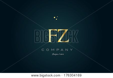 Fz F Z  Gold Golden Luxury Alphabet Letter Logo Icon Template