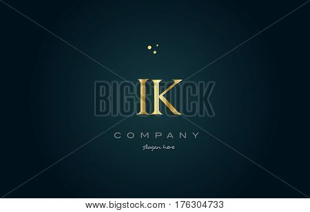 Ik I K  Gold Golden Luxury Alphabet Letter Logo Icon Template