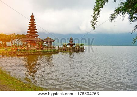 Pura Ulun Danu Bratan Bali lake water mountain.