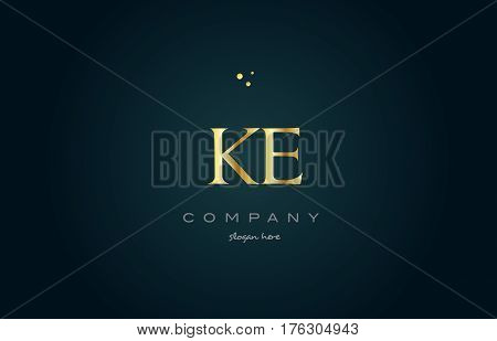 Ke K E  Gold Golden Luxury Alphabet Letter Logo Icon Template