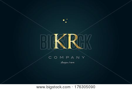 Kr K R  Gold Golden Luxury Alphabet Letter Logo Icon Template